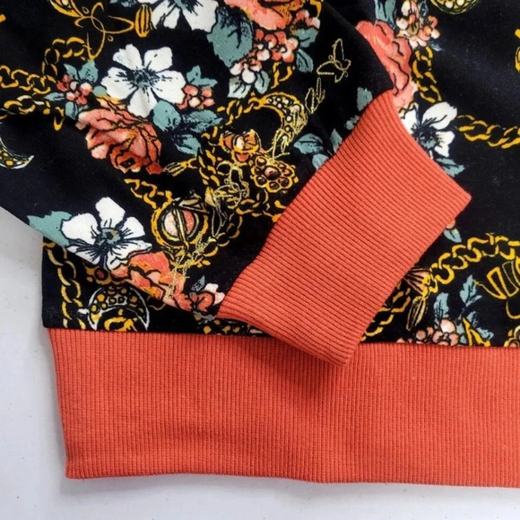 😍NEW! Laila Ali Floral Long Sleeve Floral Sweatshirt Pullover Black/Coral - Picture 3 of 10